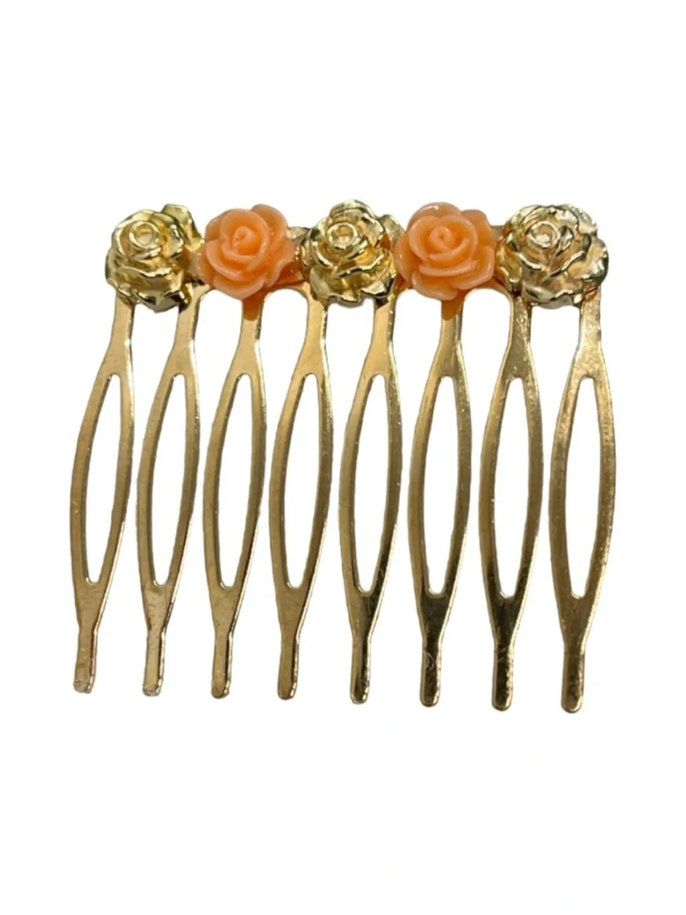 Gold Floral Hair Comb with Peach Rose Accent2.0” FINAL PRICE DROP